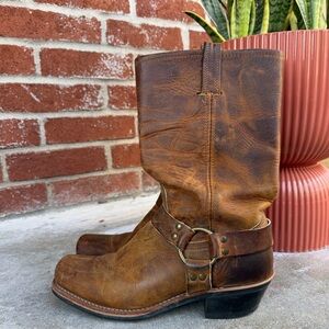 Frye Brown Distressed Leather Harness Boots
